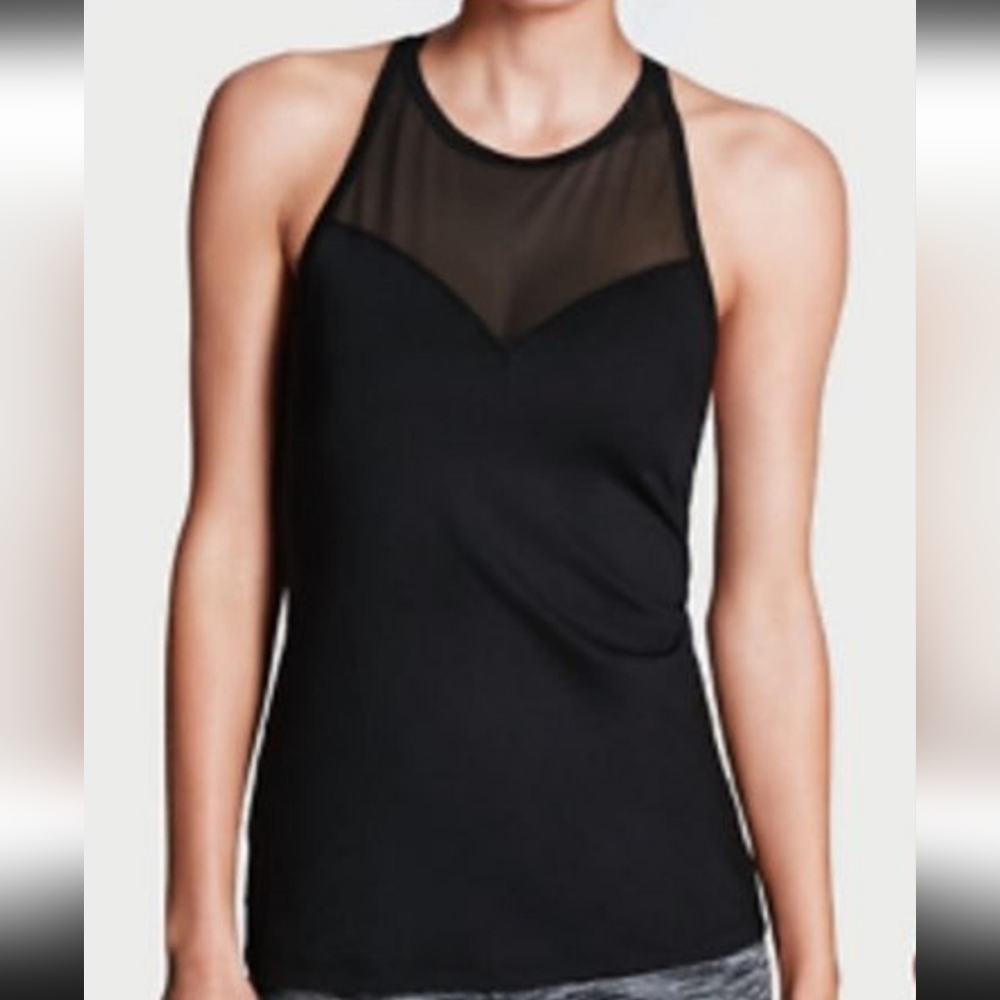 Victoria Sport Womens Black Mesh Built In Bra Athletic Racerback Top Size Small